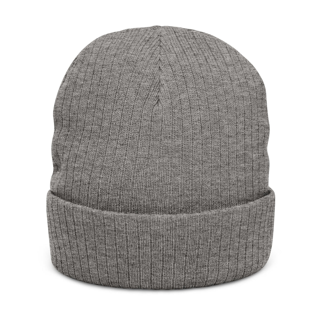 Embroidered Ribbed Knit Beanie – Gothic Wolf Patch Winter Hat