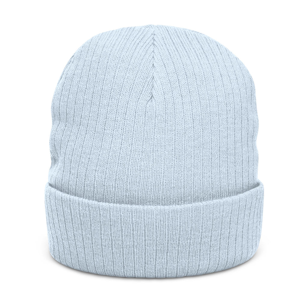 Embroidered Ribbed Knit Beanie – Gothic Wolf Patch Winter Hat
