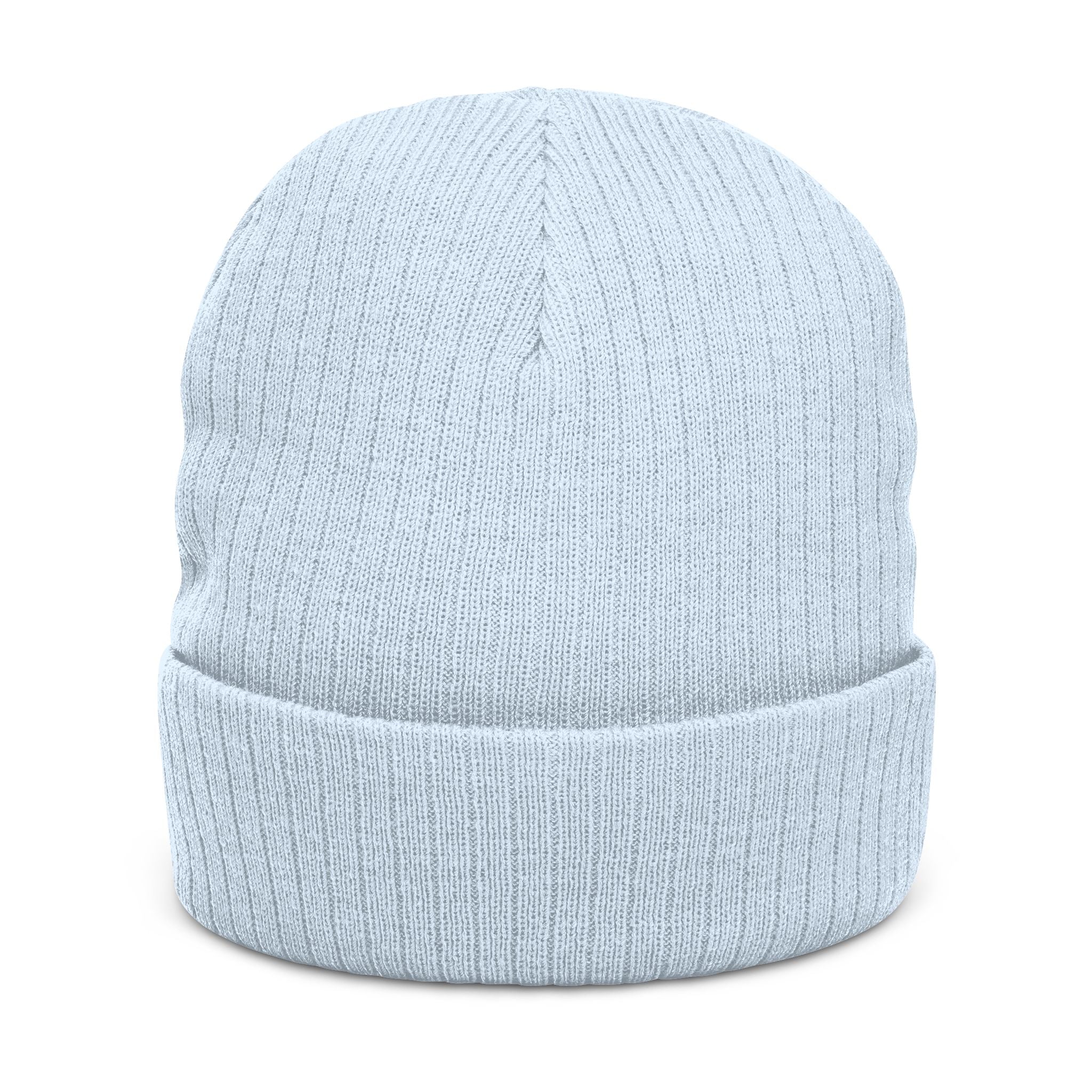 Embroidered Ribbed Knit Beanie – Gothic Wolf Patch Winter Hat