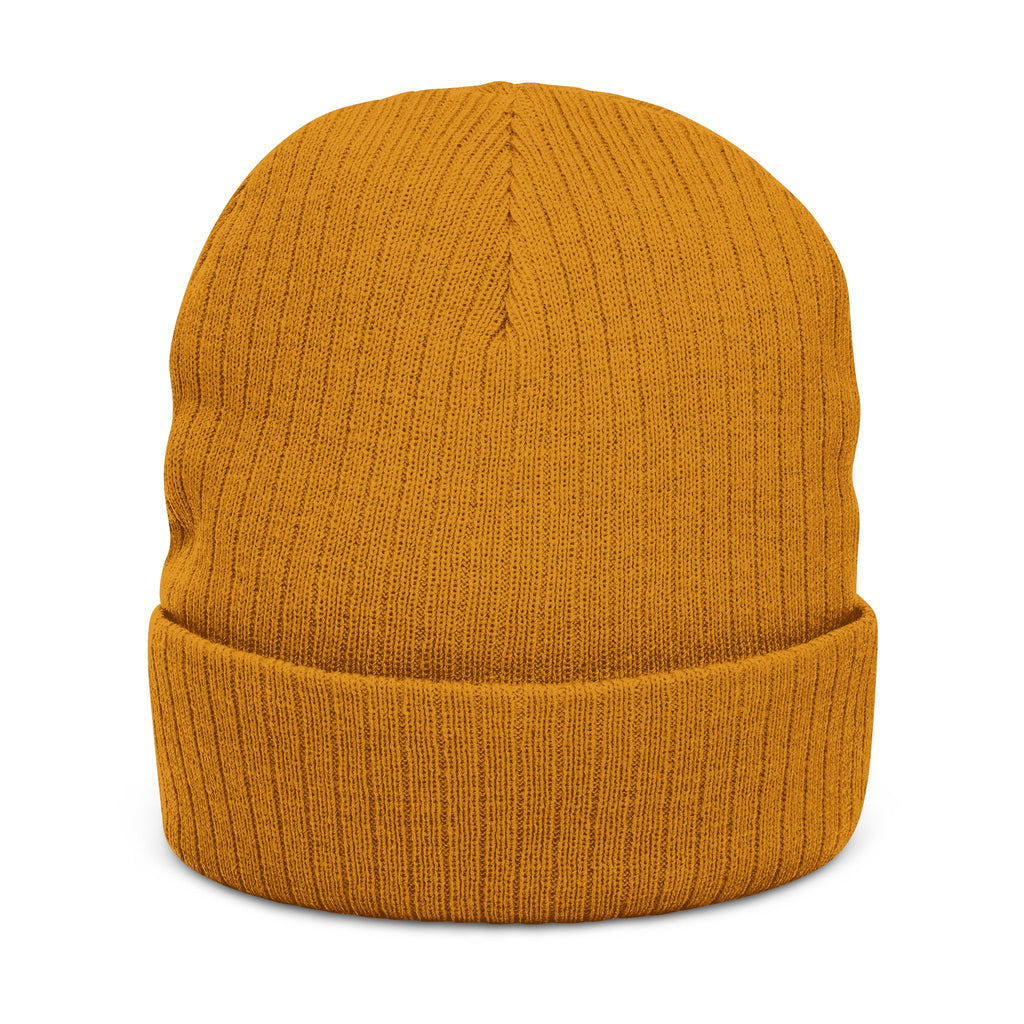 Embroidered Ribbed Knit Beanie – Gothic Wolf Patch Winter Hat