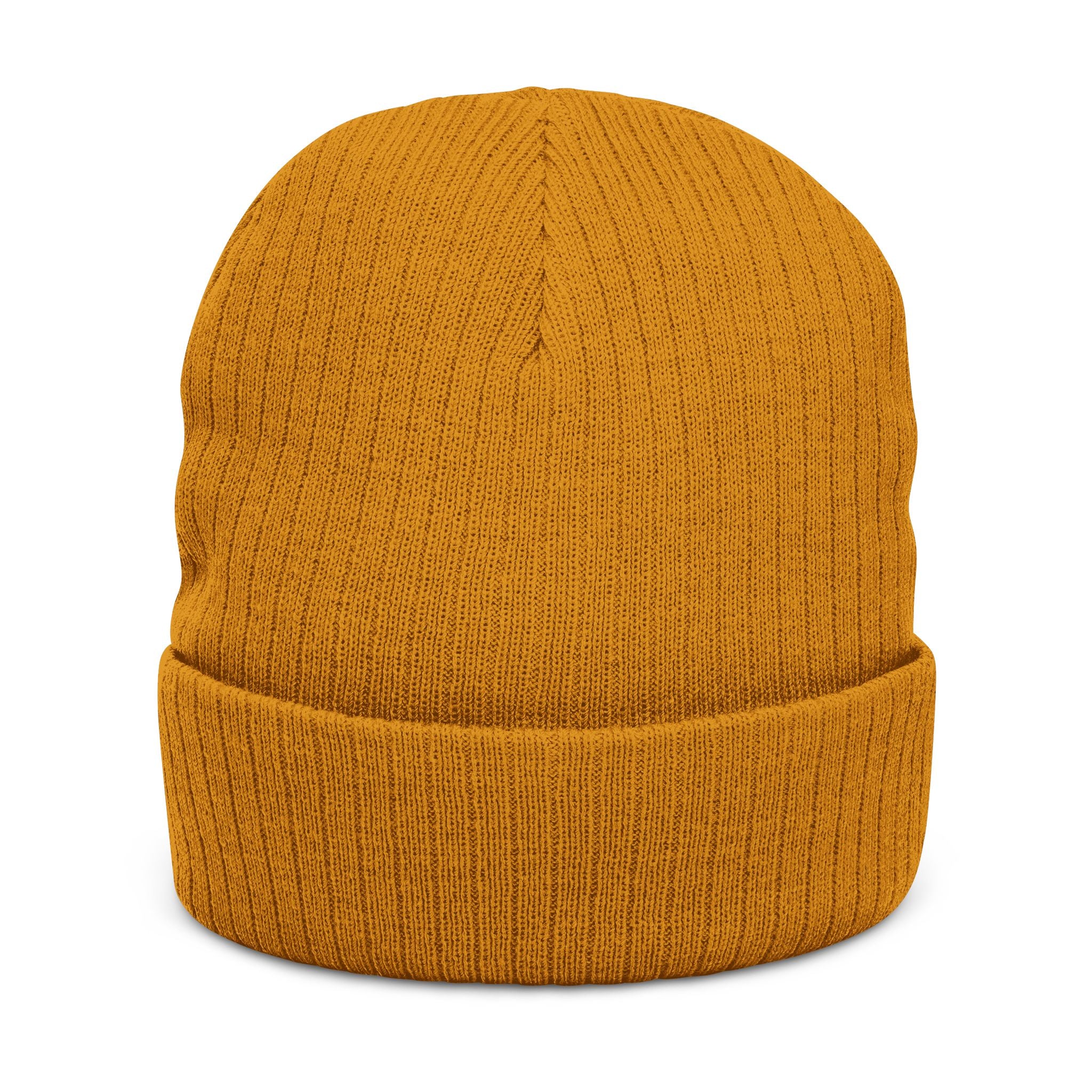 Embroidered Ribbed Knit Beanie – Gothic Wolf Patch Winter Hat
