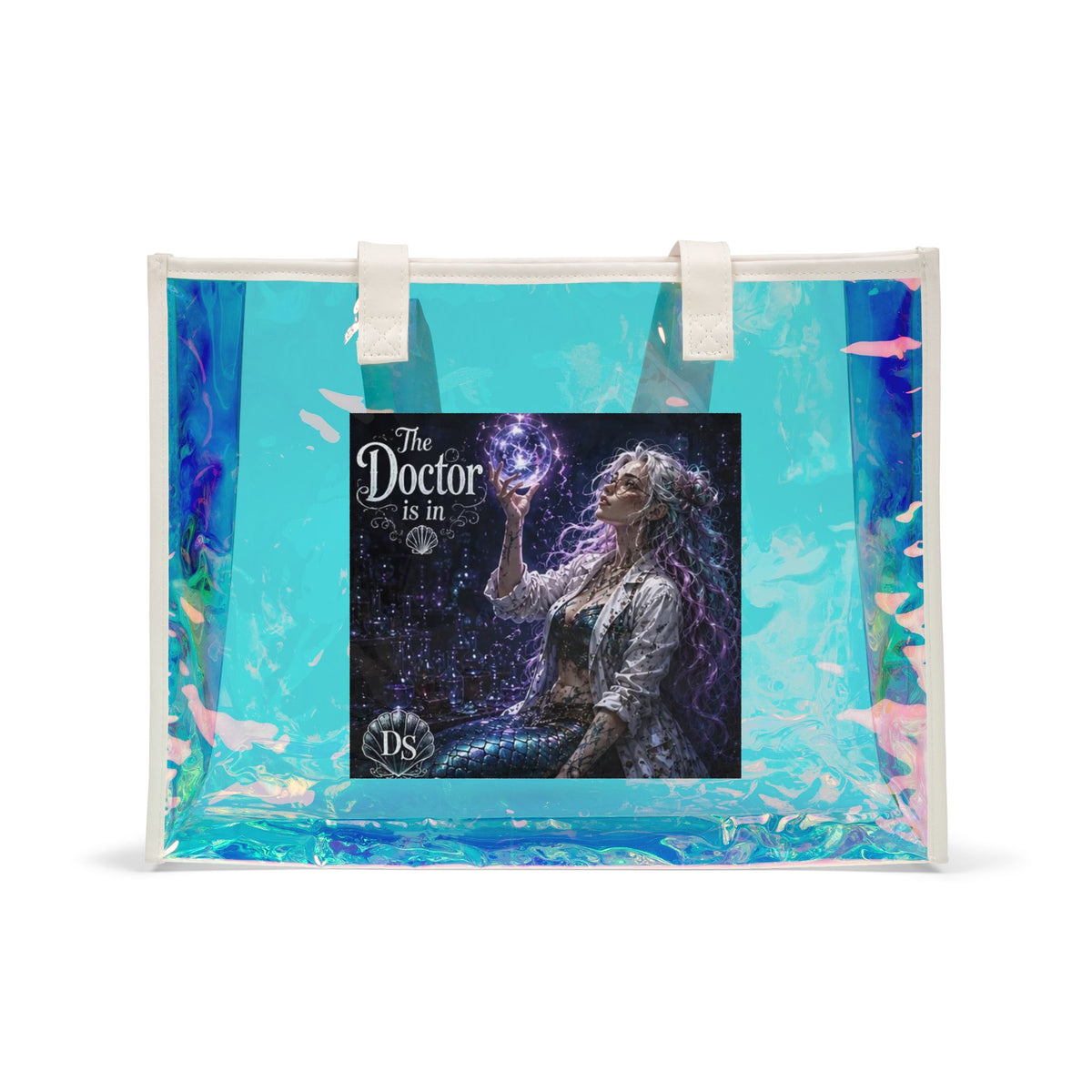 Holographic Beach Tote Bag — 'The Doctor Is In' Mermaid Design