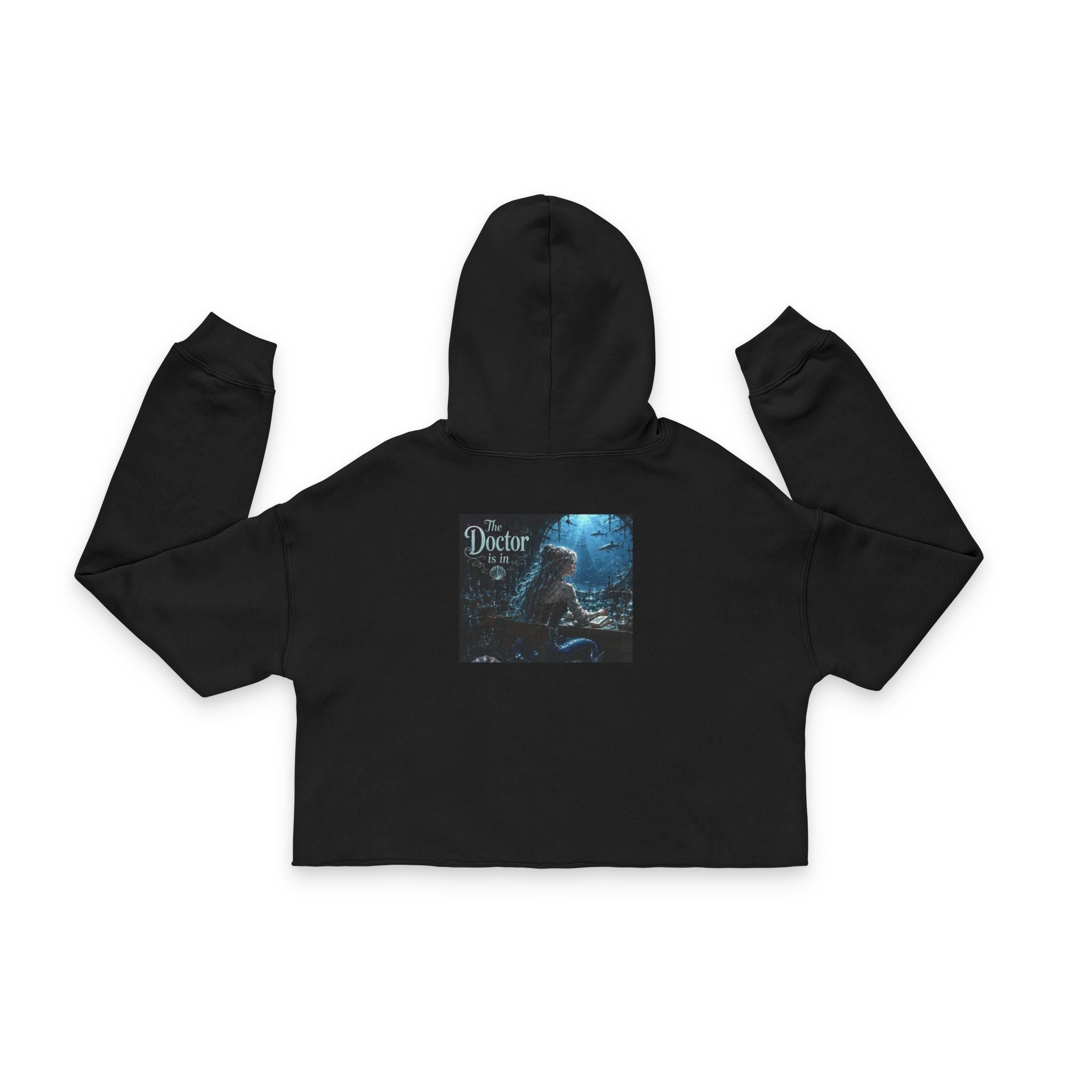 Cropped Hoodie - 'Doctor' Gothic Wolf Moon Graphic