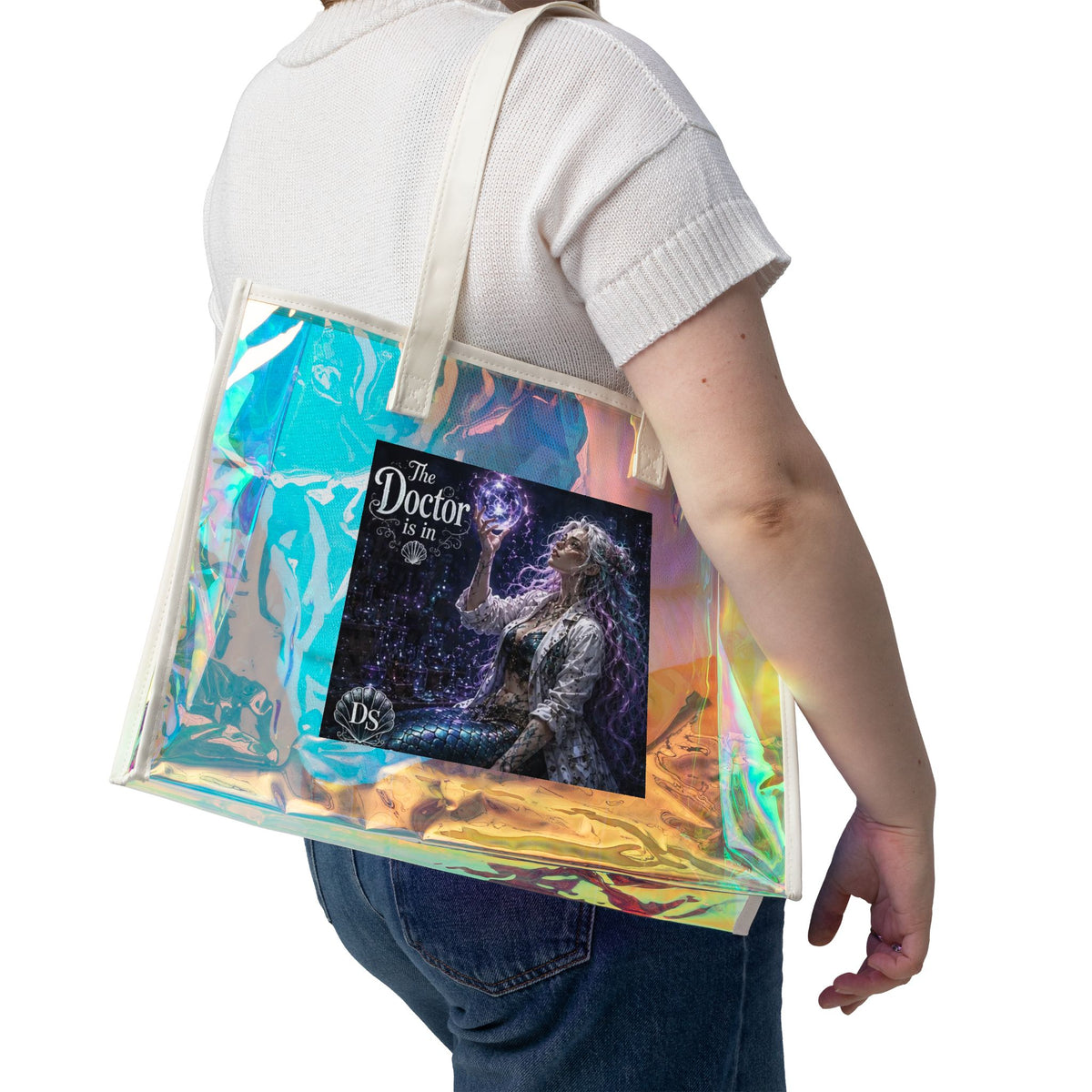 Holographic Beach Tote Bag — 'The Doctor Is In' Mermaid Design