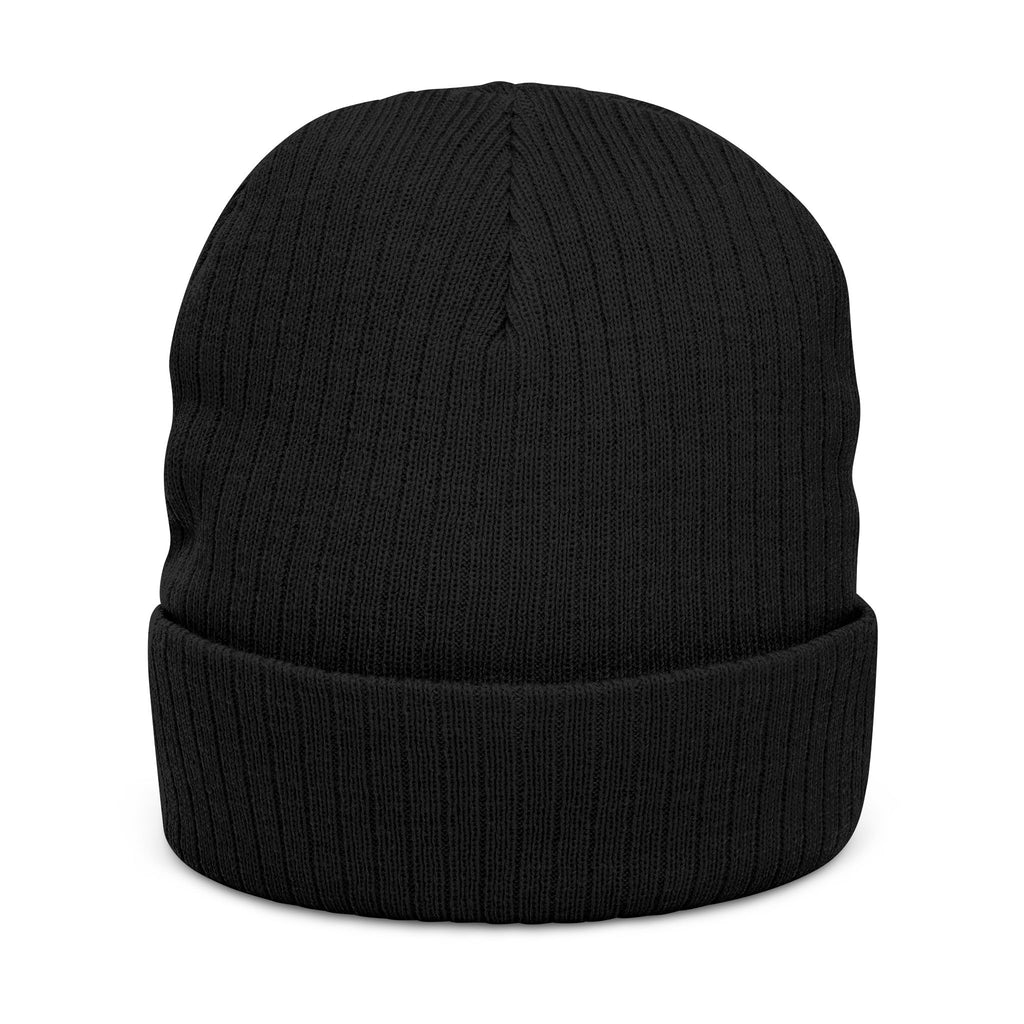 Embroidered Ribbed Knit Beanie – Gothic Wolf Patch Winter Hat