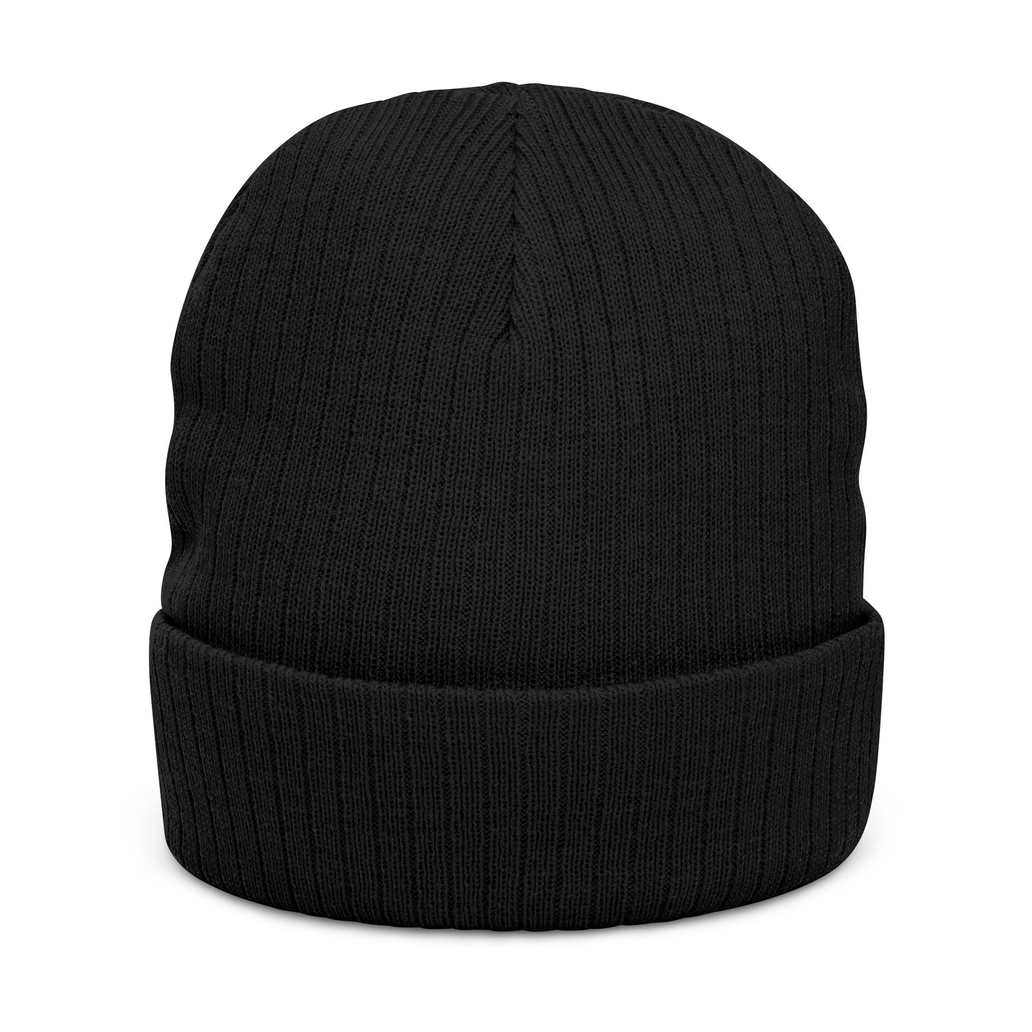 Embroidered Ribbed Knit Beanie – Gothic Wolf Patch Winter Hat